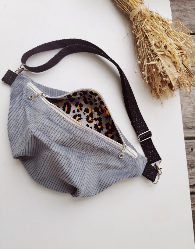 Banane LOUISE velour gris/léopard 