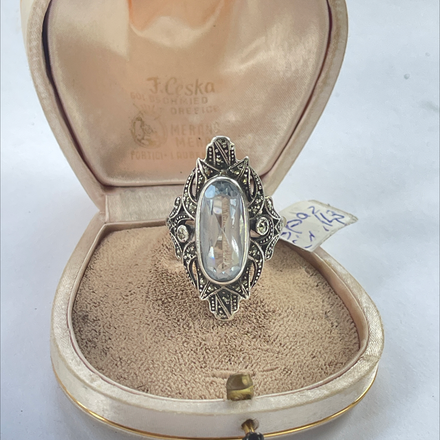 Statement Ring Navette Aquamarin /935er Silbe