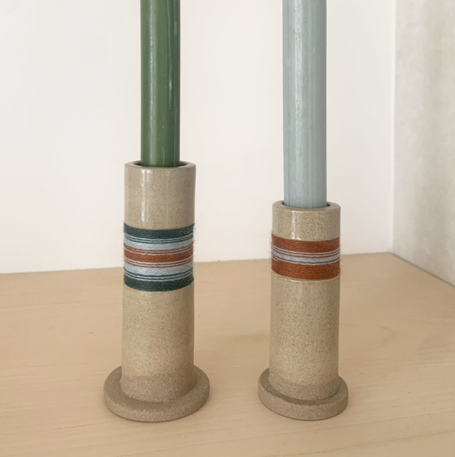 Duo de bougeoirs grès et laine