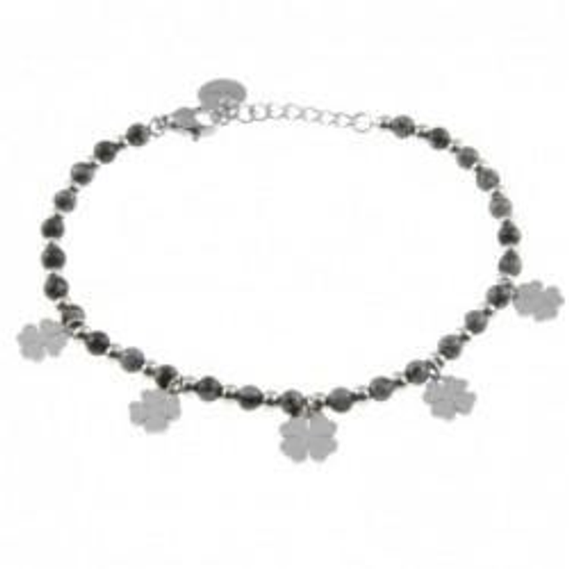 Bracciale donna con pietre naturali bijoux e charms a quadrifoglio 