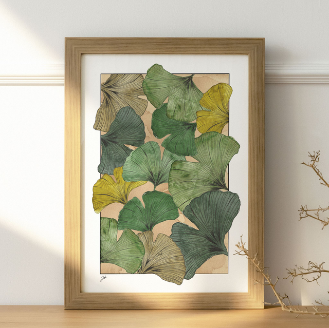 Affiche A4 - Café - Ginkgos, Vert sur Café