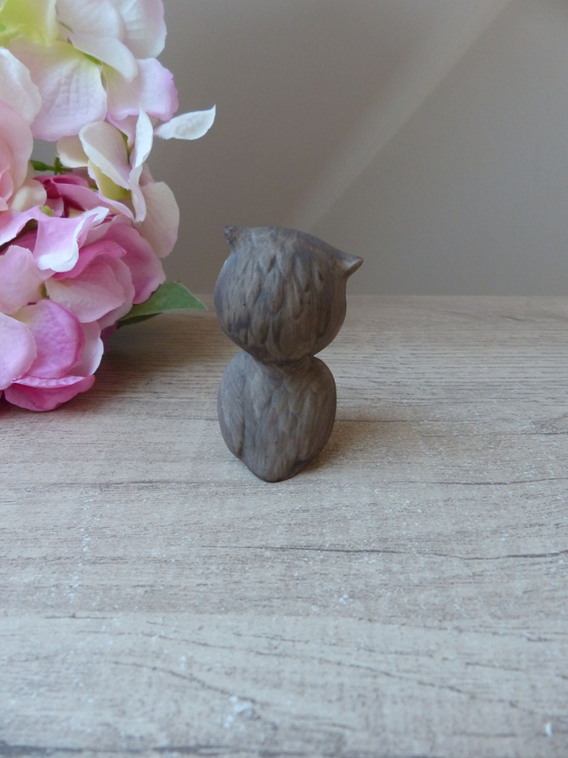Vintage figurine chouette marron en porcelaine, figurine mignonne petite chouette avec fleurs, Singapour collection