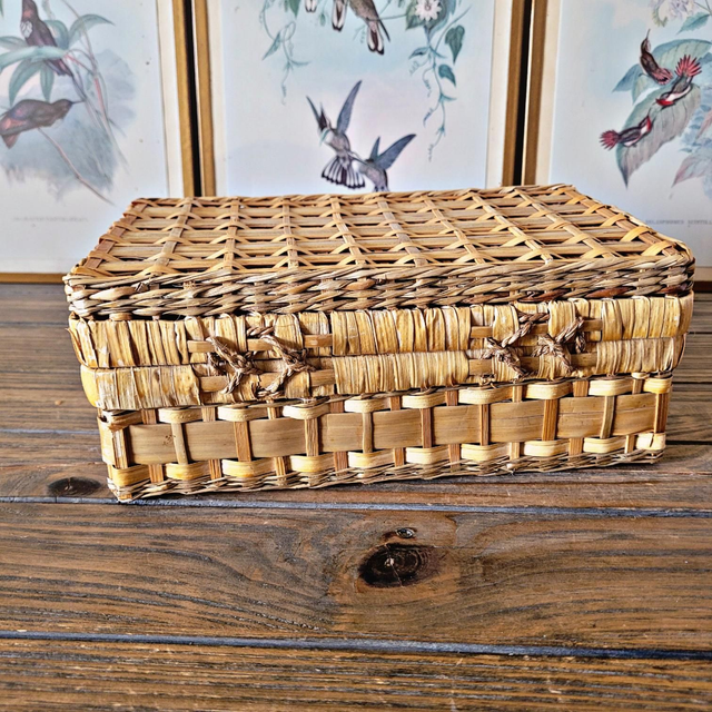 X Valise / valisette en osier tressé couleur marron clair (petit format)