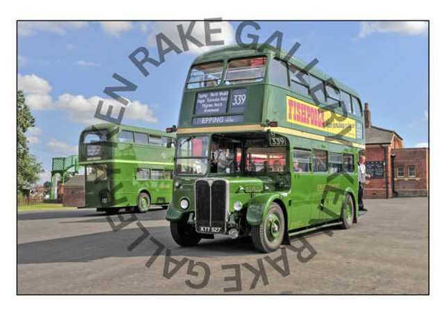  Green London Buses  Giclee Print