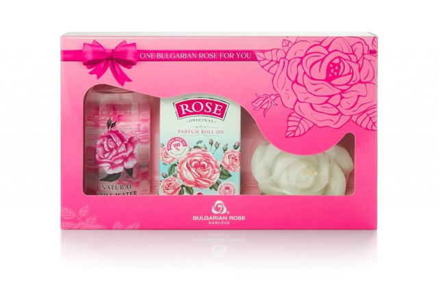 Set Roll-on,agua de rosa,vela 