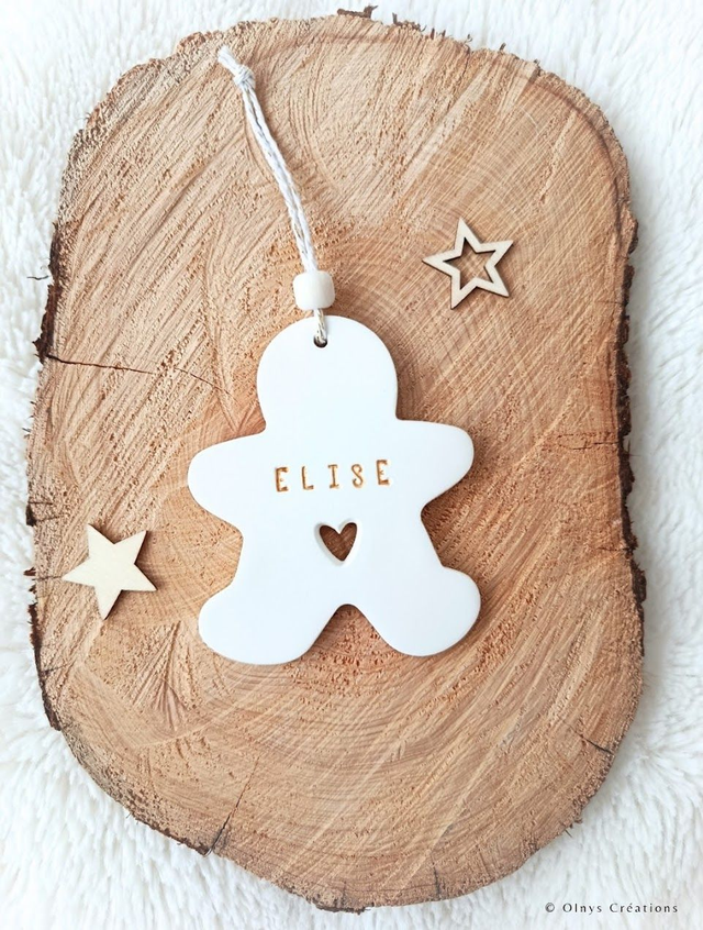 Décoration de Noël en argile / Ornement Bonhomme avec prénom (personnalisable)