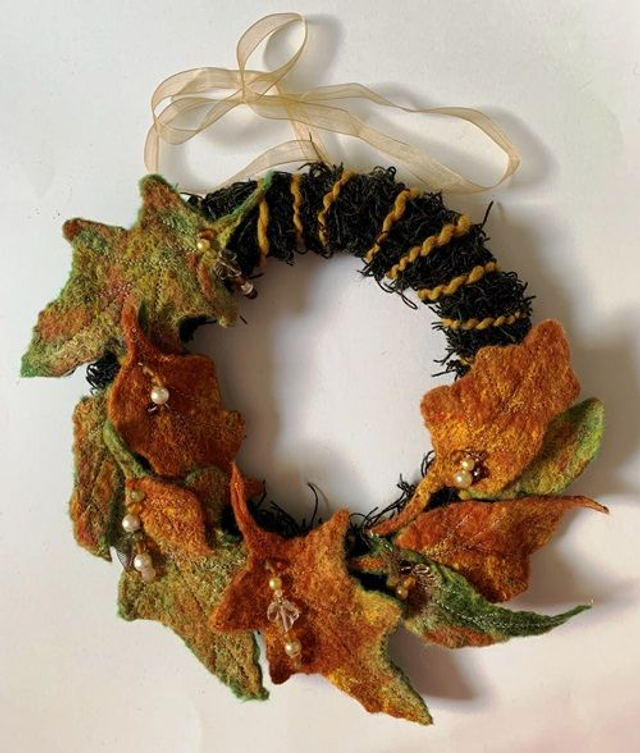 Handwoven and Hand Felted Autumnal Wreath Decoration