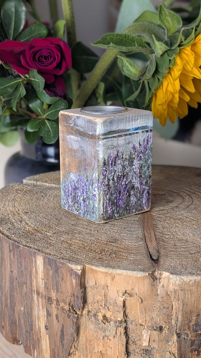 Arnside Lavender and Viaduct - Tealight Holder Reclaimed Wood