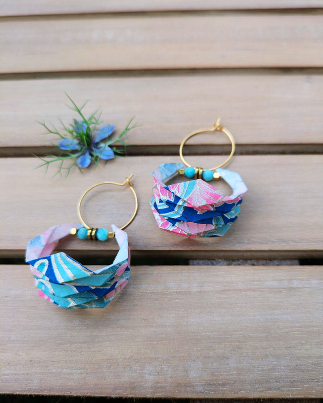 Boucles d'oreilles origami Lune ou l'autre bleu nuit taille M