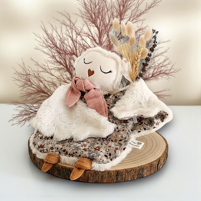Doudou chouette fourrure  blanc cassé