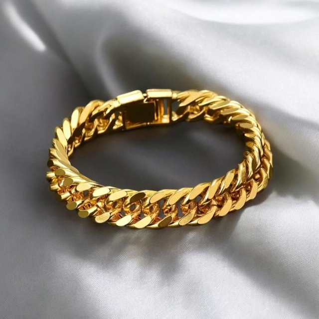 Bracelet Hip Hop Double Couche Doré pour Hommes de Luxe - Acier Inoxydable