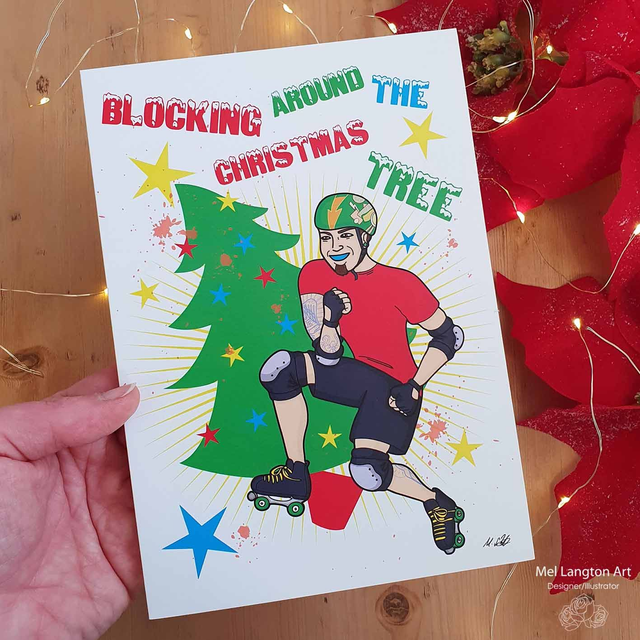 Blocking Around The Christmas Tree Roller Derby Christmas Card