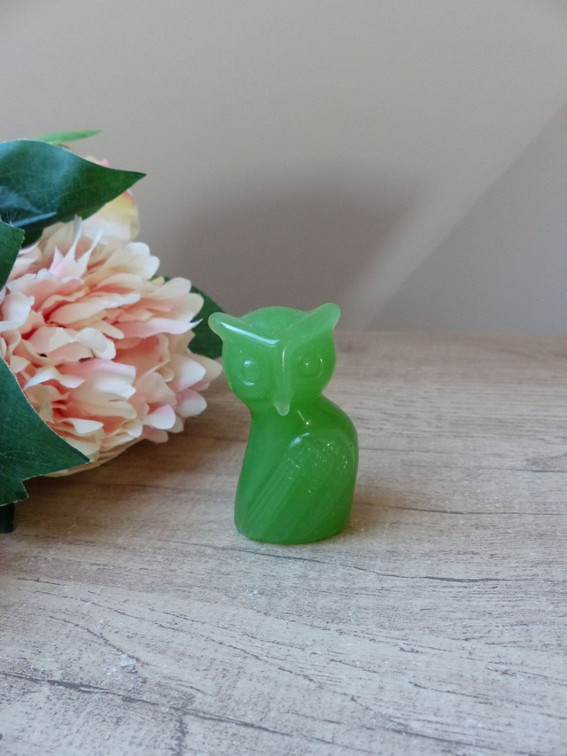 Ancienne Figurine Chouette en Verre Teinté Vert – The Franklin Mint 1988 – Objet de Collection Vintage Rare – Décoration Symbolique Sagesse