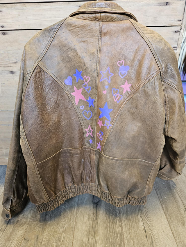 Hand painted Vintage real leather jacket in brown 