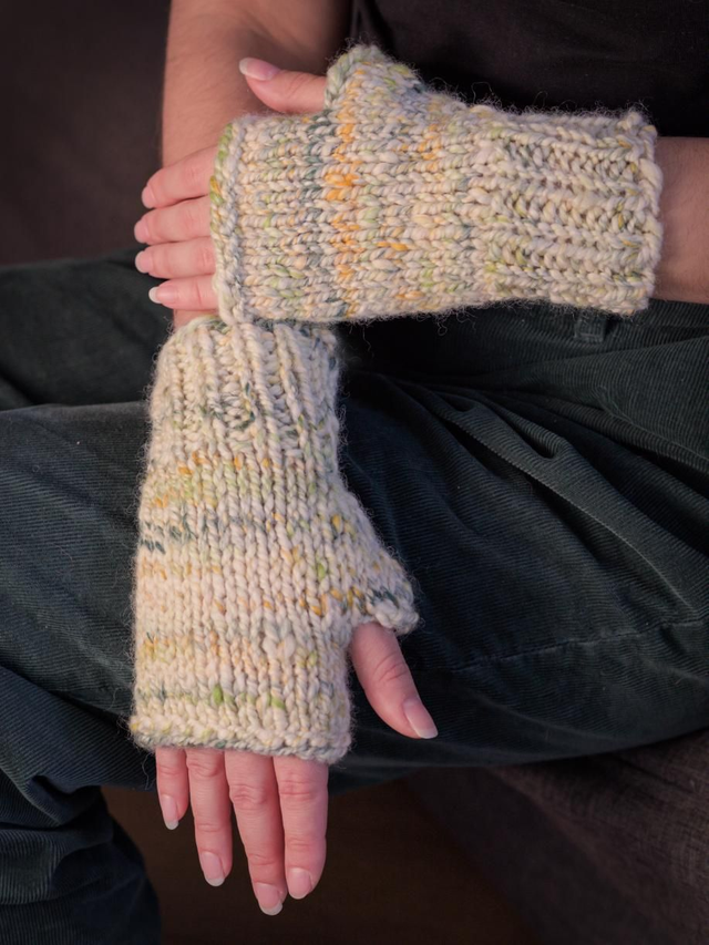 Mitaine en laine pure mérinos filée à la main Beige vert jaune