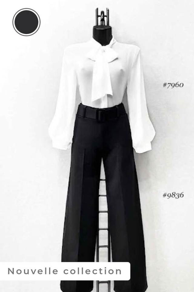 Pantalon NINI noir droit avec ceinture 
