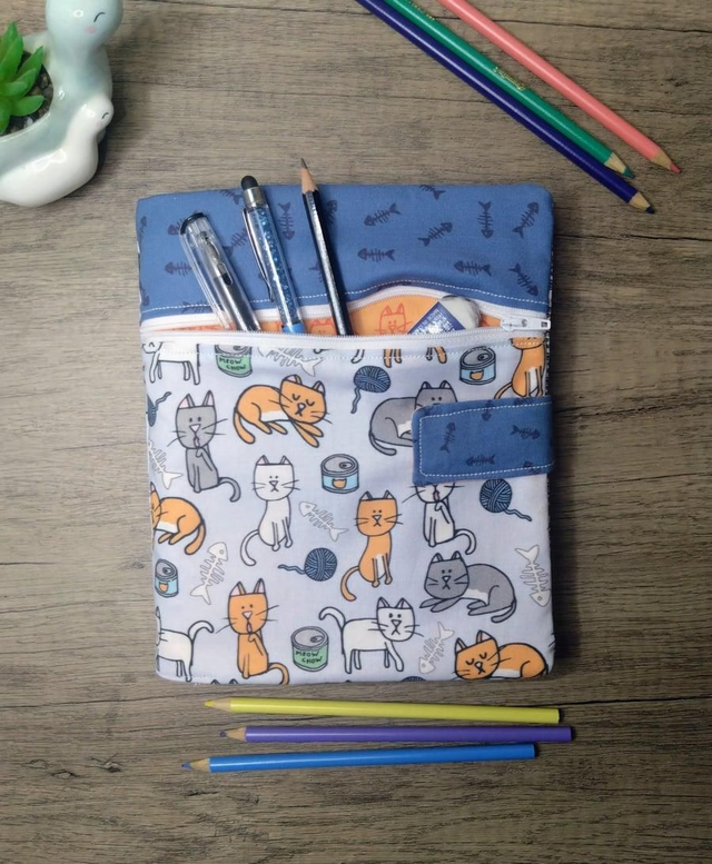 Cats fabric sketchbook cover with pencil case 