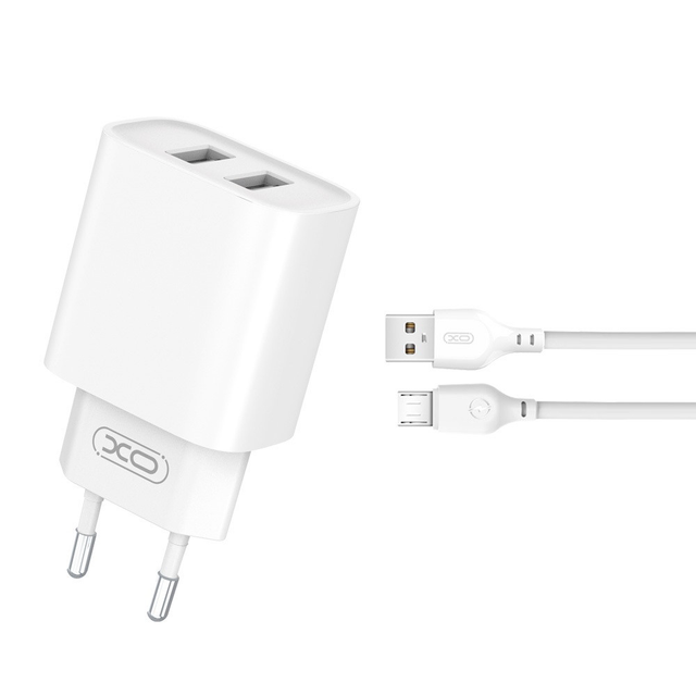 Charger XO CE02C 2x USB 2,1A + cable microUSB white