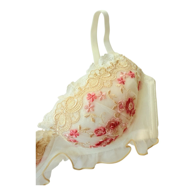 White and pink floral Japanese Bra UK 32B