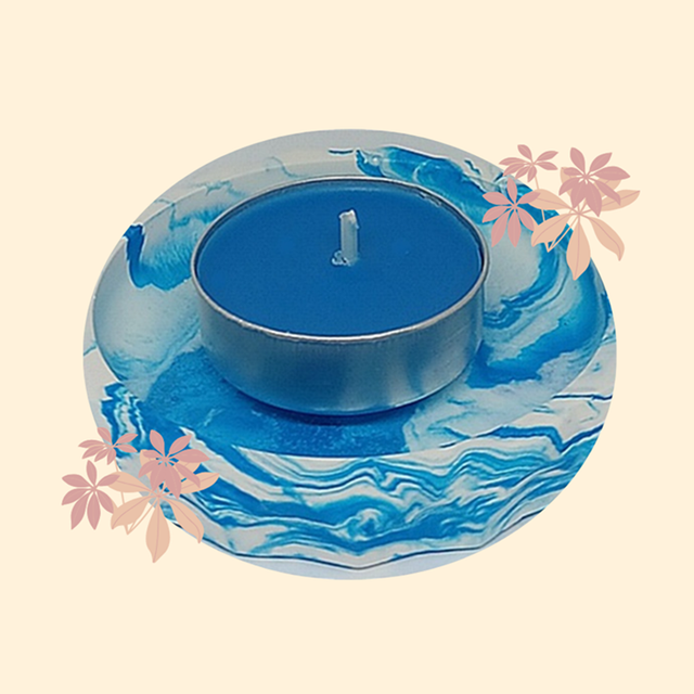 Coupelle/Soucoupe en Jesmonite bleu et blanche, Création Fait de mes Mains