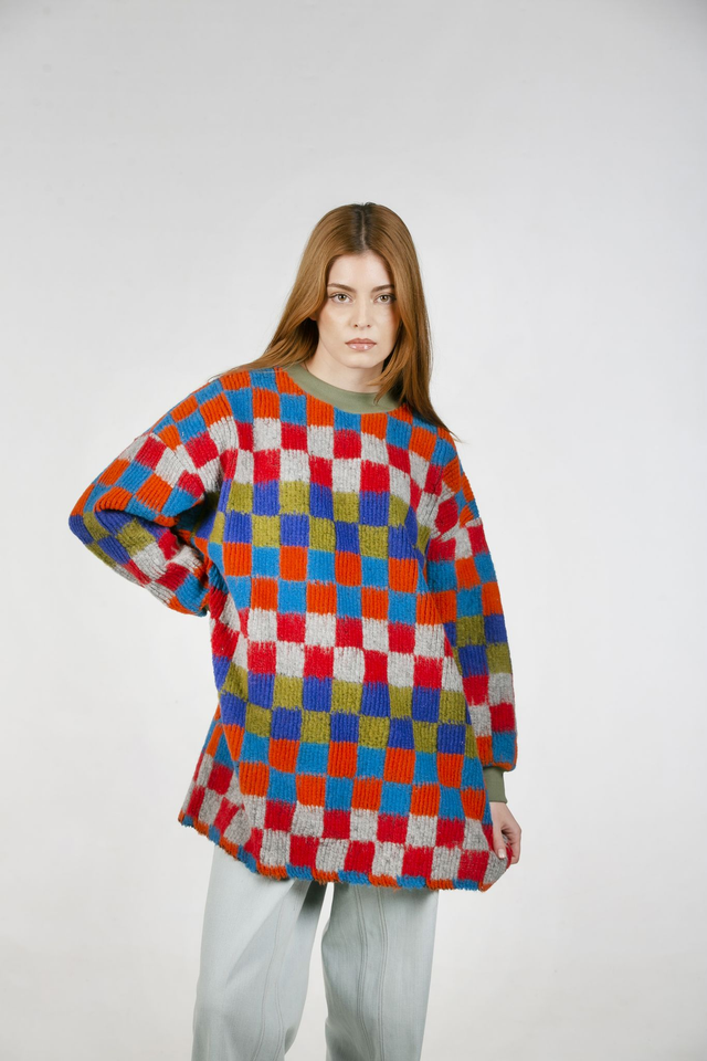 CHECKERED WOOL SWEATER 