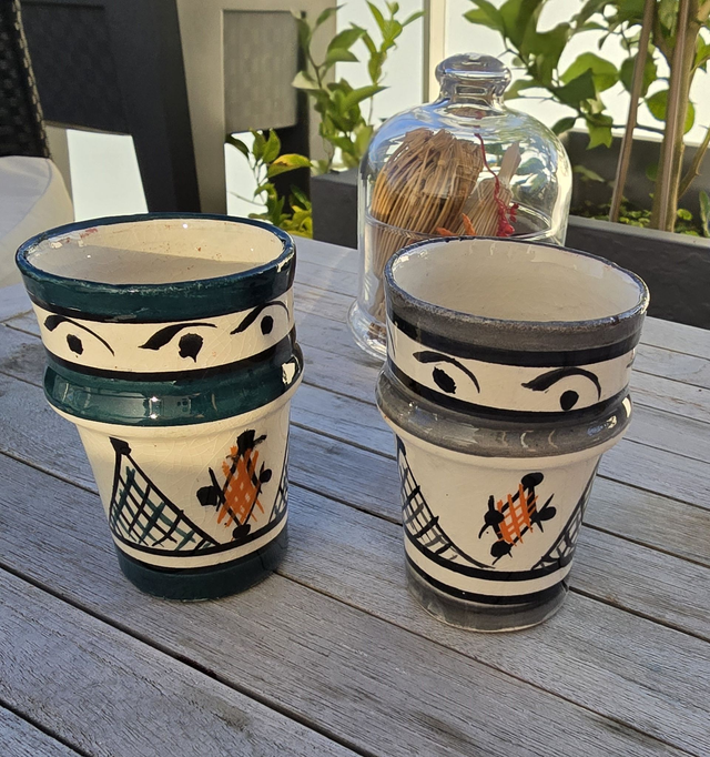 Lot de 2 verres Beldi traditionnels "Hayati" vert et gris fait mains