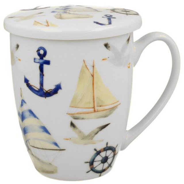 Taza sailboats, porcelana 0,35 l. filtro y tapa,  en caja de regalo.*401