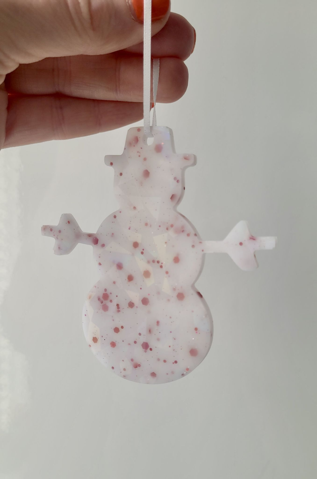 Snowman Christmas Tree Decoration - White & Red Glitter