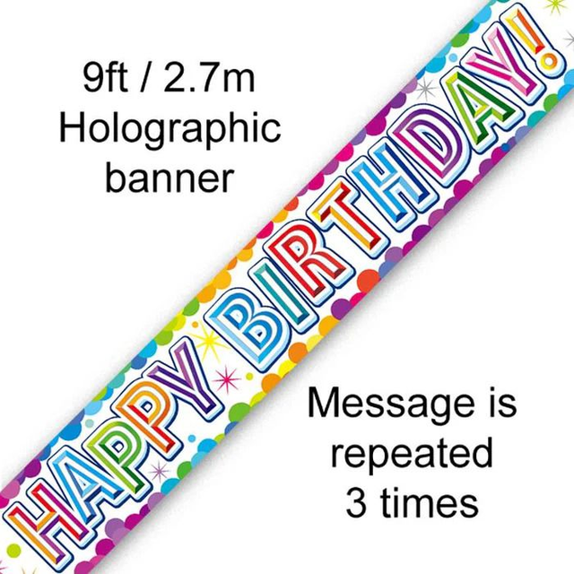 9FT BANNER COLOURFUL CONFETTI BIRTHDAY METALLIC