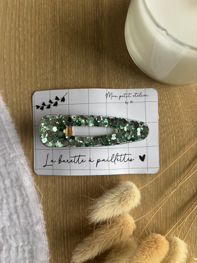 La barette à paillettes - Vert sauge