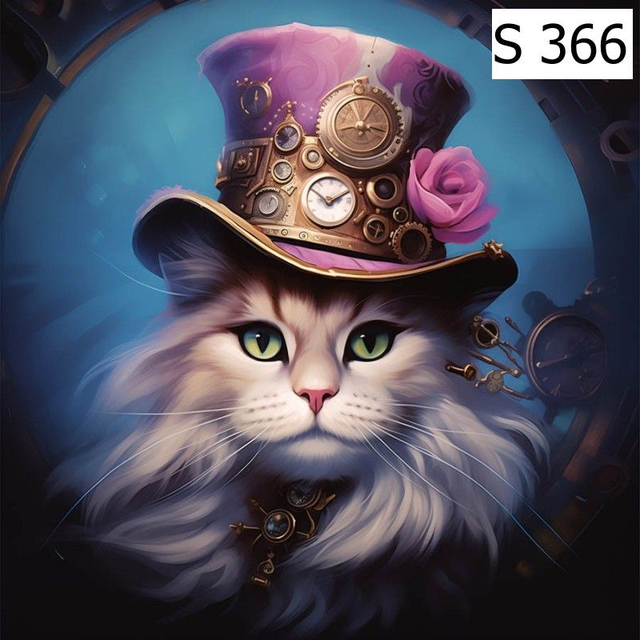 Panneau à coudre Chat vintage steampunk en simili 30x30cm