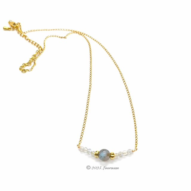 ✨ Collier « Maelys »en labradorite et acier inoxydable doré à l’or fin ✨ 
