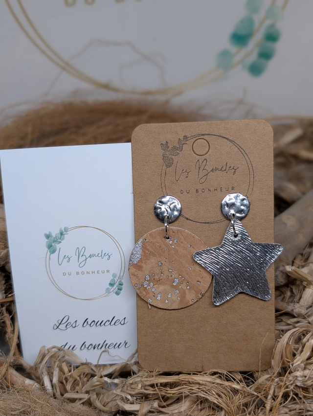 Boucles d&#039;oreilles Asymétrique cuir liège as059