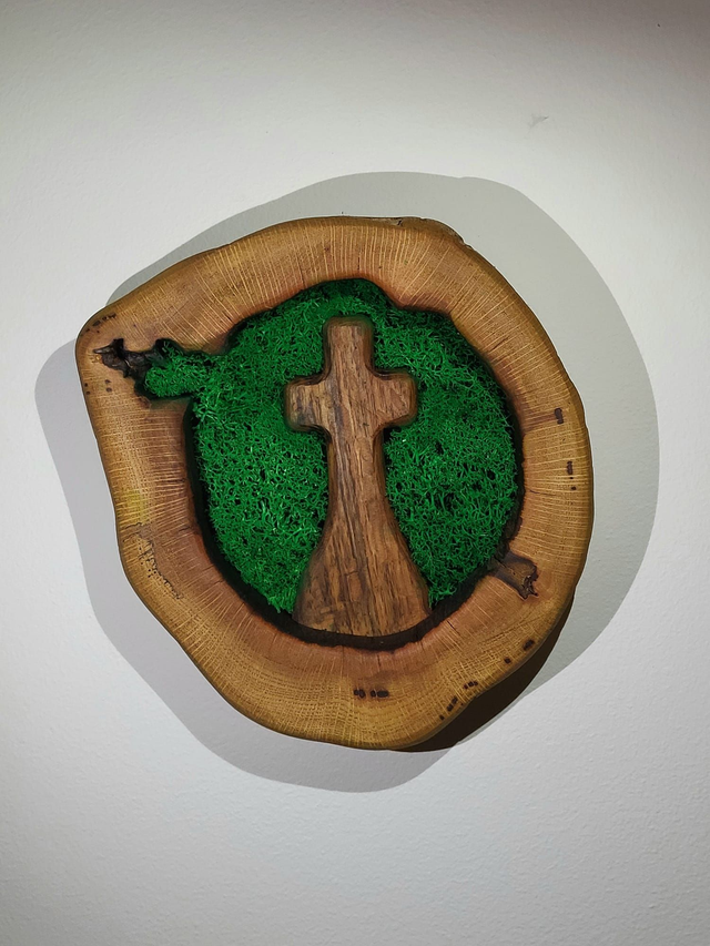 Moss and Wood Cross Decoration
