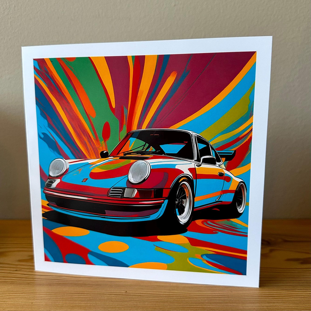 Porsche 911 Turbo Retro Pop Art Greeting Card – Car Enthusiast Gift, Bold & Colourful Design for Birthdays, or Any Occasion