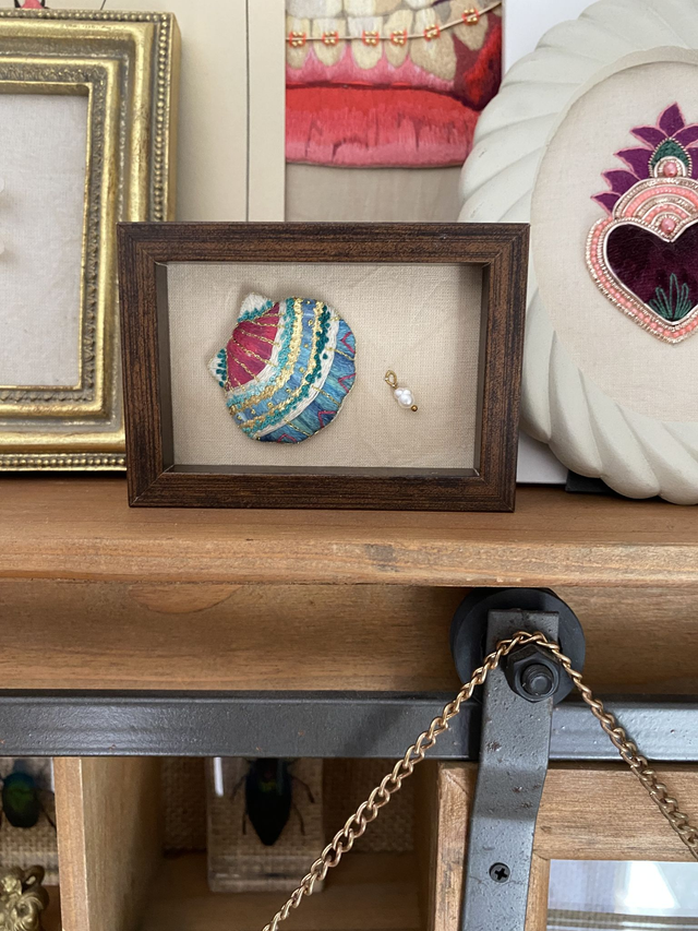 Mini cadre coquillage bleu