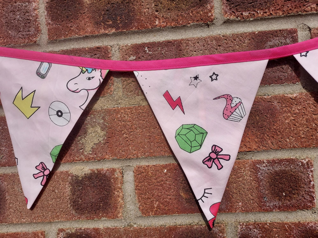 Girly Pink lol Unicorn Bunting Flags, Cotton Bunting, Garland, Wall Hanging