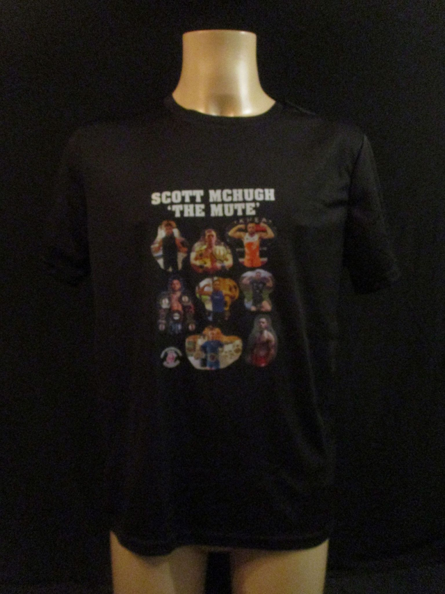 Scott McHugh Champion Bare Knuckle Boxer Picture T-Shirt (White Bubble Logo) ADULT 100% Polyester Crew Neck BLACK (Medium) Top