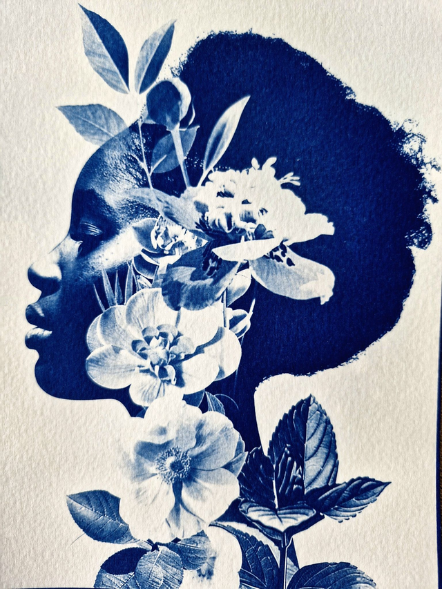 Cyanotype encadré - femme africaine