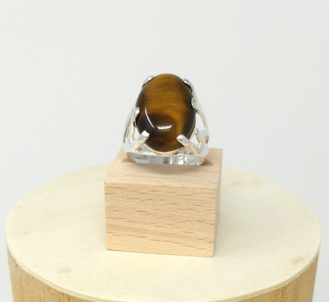 Bague pour femme cabochon en oeil de tigre ovale - 2640