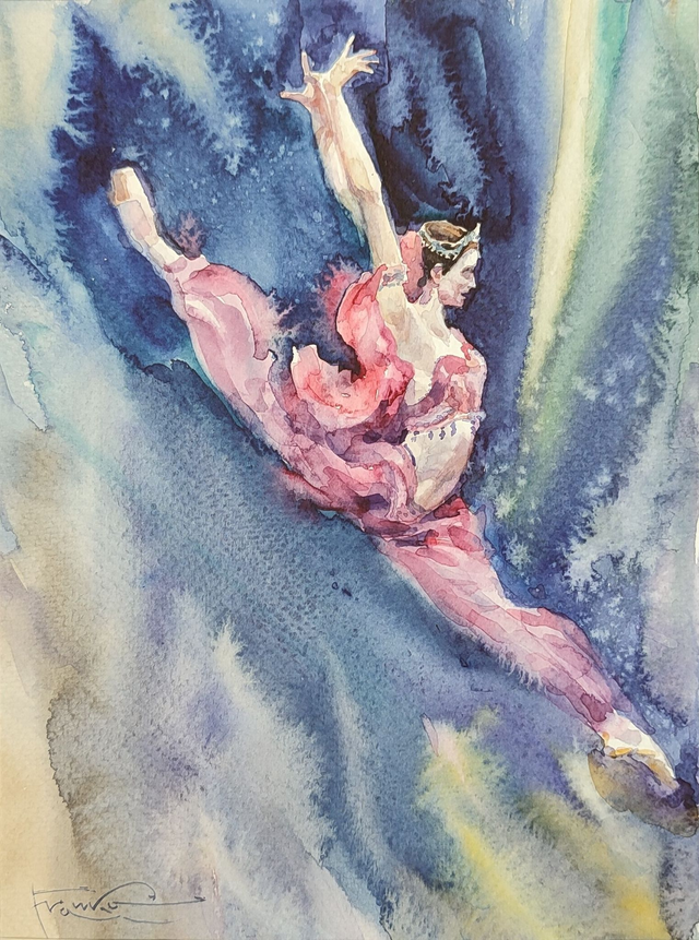 Baletnica, 35x28 (24x18 w świetle passe-partout) akwarela 2023