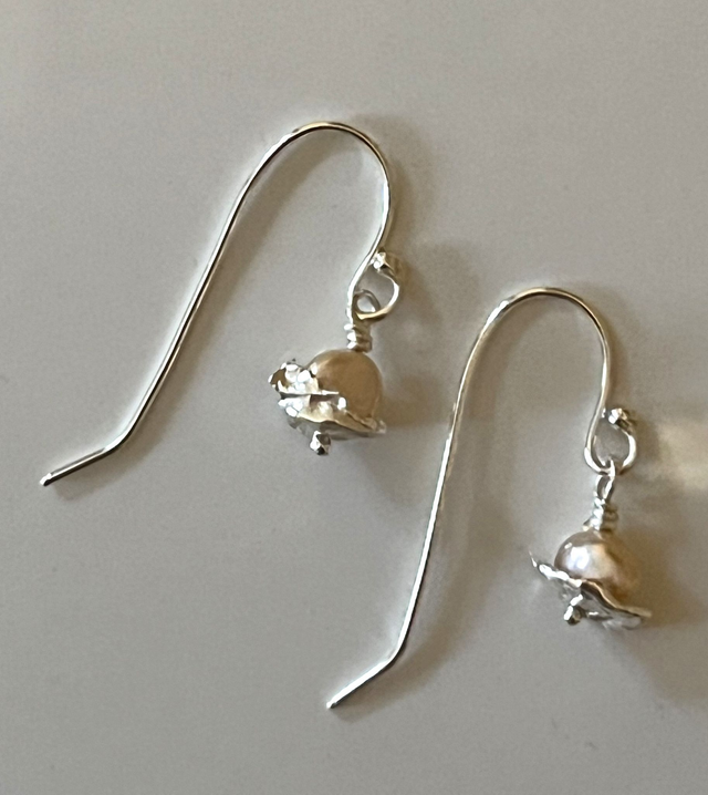 Recycled Silver Pearl Drop Earrings - Water Cast Cups &amp; Freshwater Pearls
