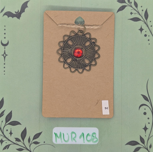 MUR108 Pendentif Rosace Bronze avec Strass Rouge