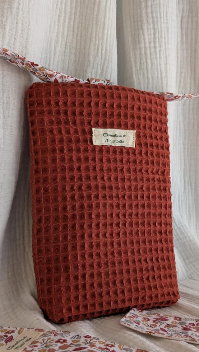 Pochette à livre de poche - "Nid d'abeille terracotta/herbier terracotta"