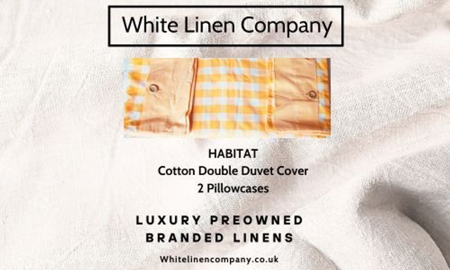 HABITAT - Yellow Check 100% Cotton Double Duvet Cover - Wooden Buttons - 2 x Pillowcases