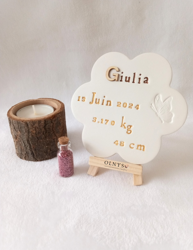 Plaque de naissance en argile AVEC mini chevalet 