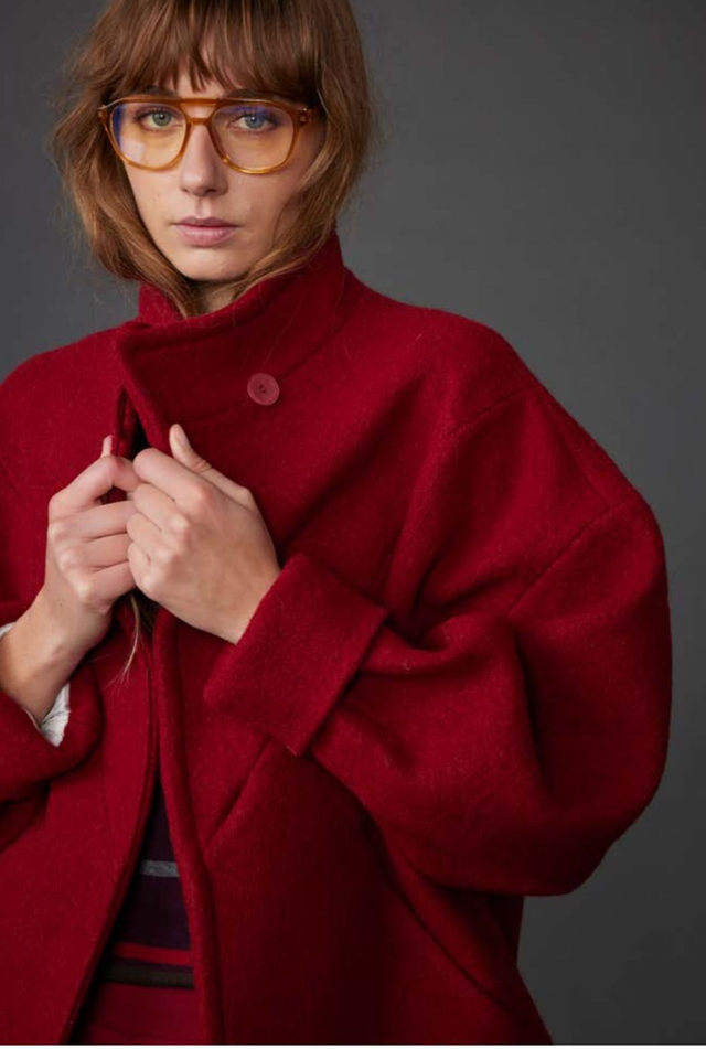 Red Wool Funnel Coat