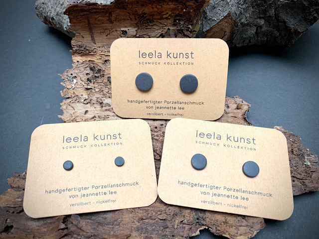 Black Minimalist Porcelain Earrings | Ceramic Ear Studs | S-M-L, handmade jewelry