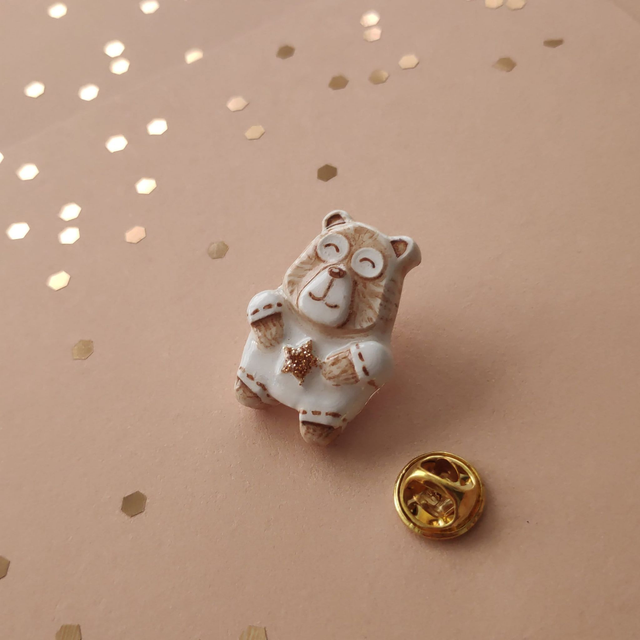 Brown Bear clay pin | Grizzly pottery brooch | Air dry clay brooch | Bear lover gift