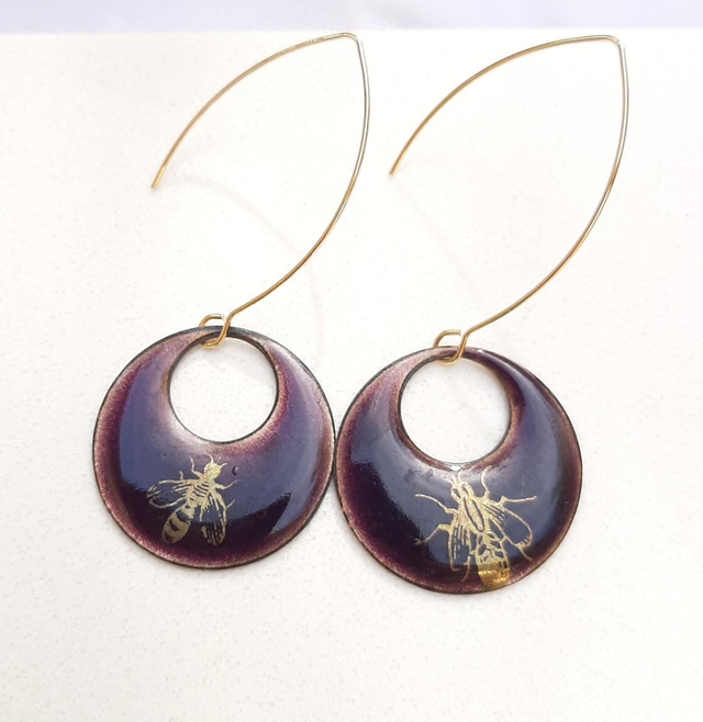 Boucles Rondes Ajourées mauve transparent abeilles dorée